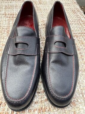 John Lobb Dover Loafers, Navy Buffalo w. Red Threading, New MTO: 10UK/11US